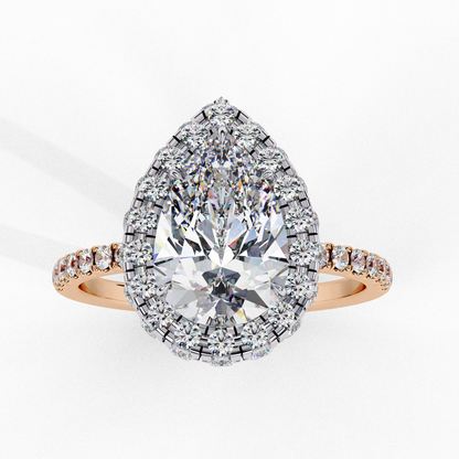 Pear-Shaped Diamond Engagement Ring with Double Halo and Pave Band