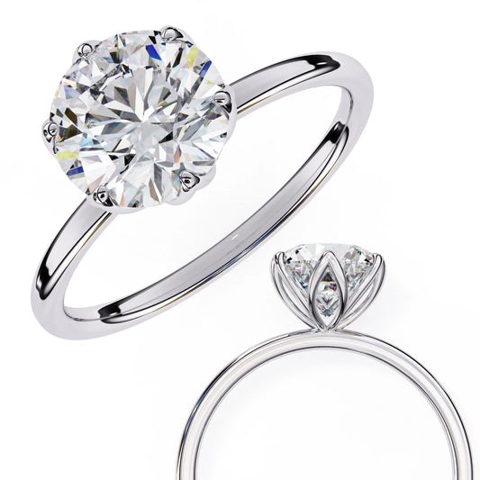 Round Lab Grown Diamond Solitaire Engagement Ring – Six Prong Petal Setting – Classic Minimalist – Ethical Diamond Ring