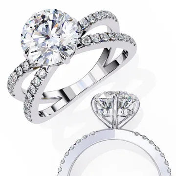 Round-Cut Diamond Engagement Ring with Split Pave Band