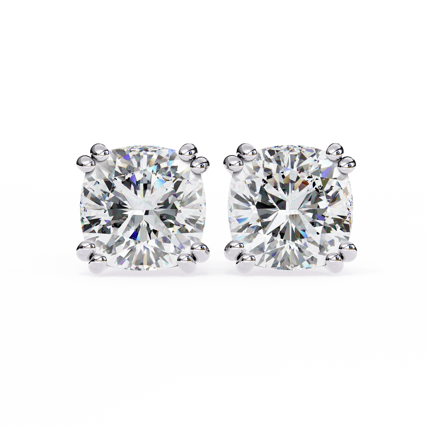 cushion cut diamond stud earrings – elegant 4-prong solitaire design