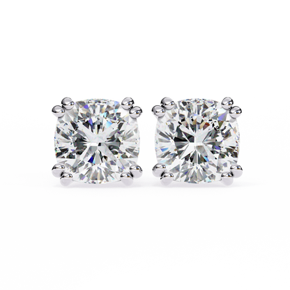 Cushion Cut Diamond Stud Earrings – Elegant 4-Prong Solitaire Design