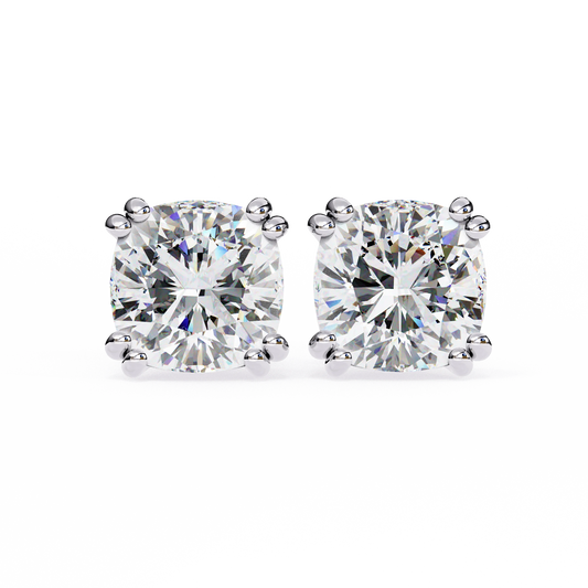 Cushion Cut Diamond Stud Earrings – Elegant 4-Prong Solitaire Design