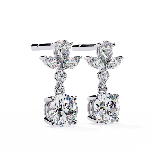 Stunning Diamond Drop Earrings Featuring Pear and Marquise Cluster Halo