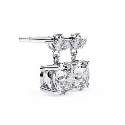 Round Diamond Drop Earrings with Marquise Halo