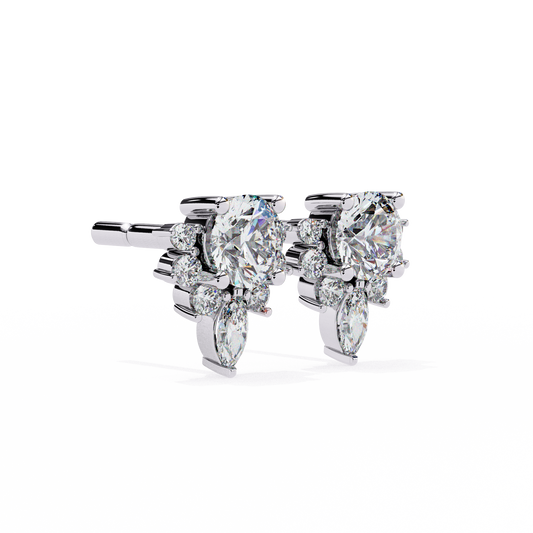 Floral Diamond Cluster Earrings with Marquise Drop